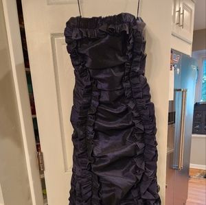 BADGLEY MISCHKA Navy Formal Winter Floor-length Strapless Ruched Gown